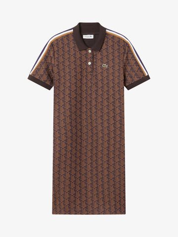 LACOSTE abito corto polo in jacquard con monogramma donna marrone