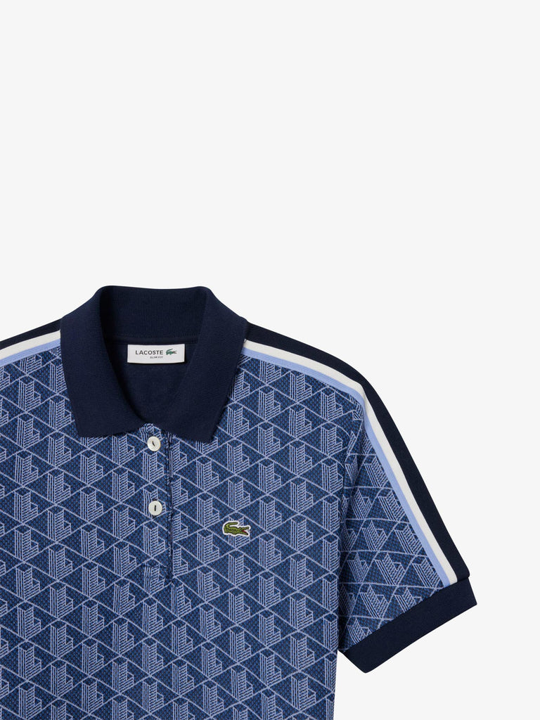LACOSTE abito corto polo in jacquard con monogramma donna blu