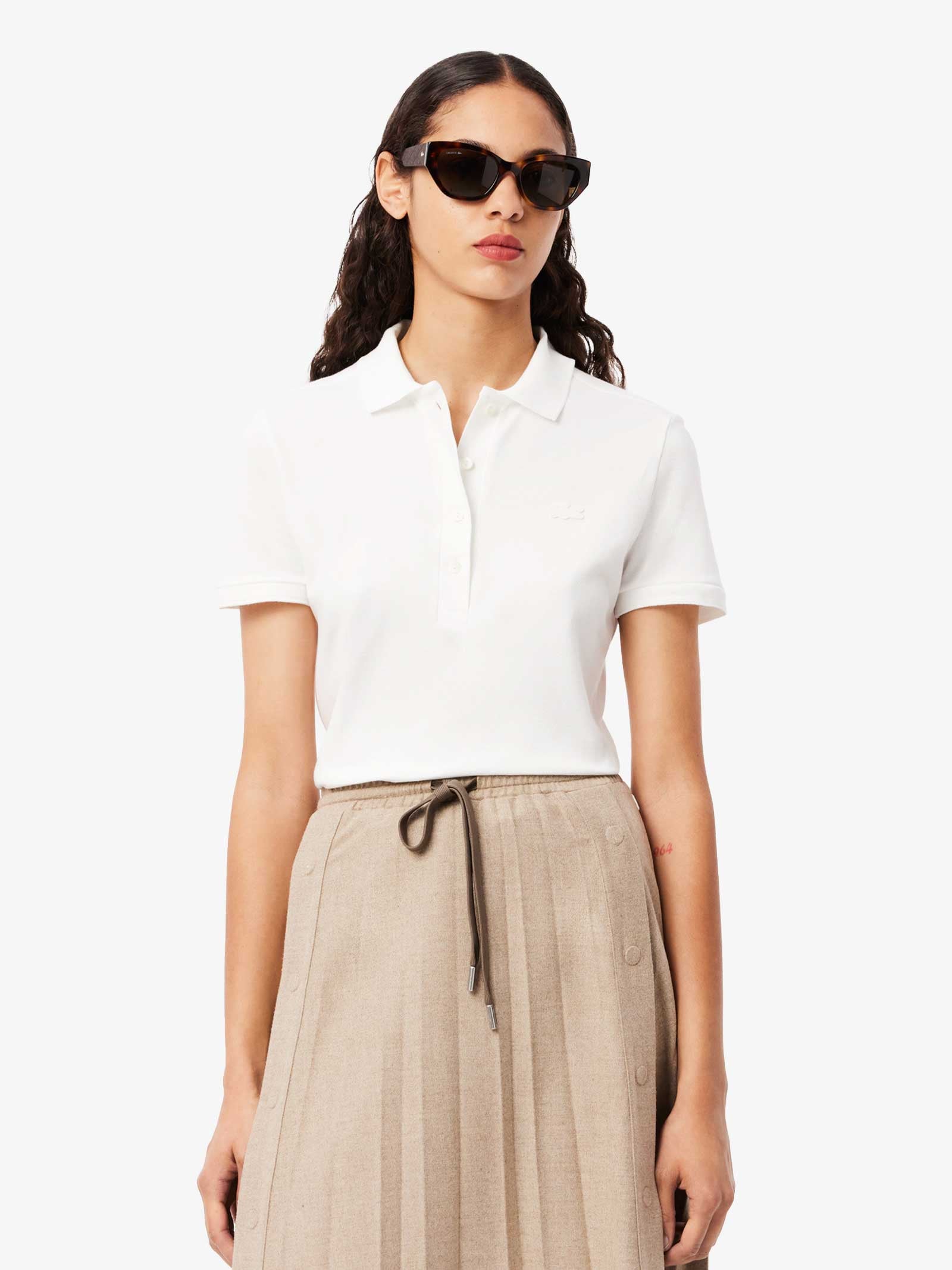 LACOSTE PF5462 women's white cotton stretch cotton pique