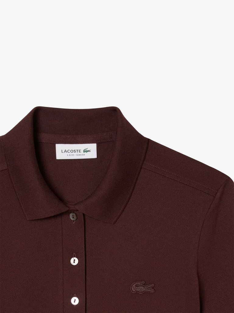 LACOSTE polo in piqué di cotone stretch donna marrone cotone