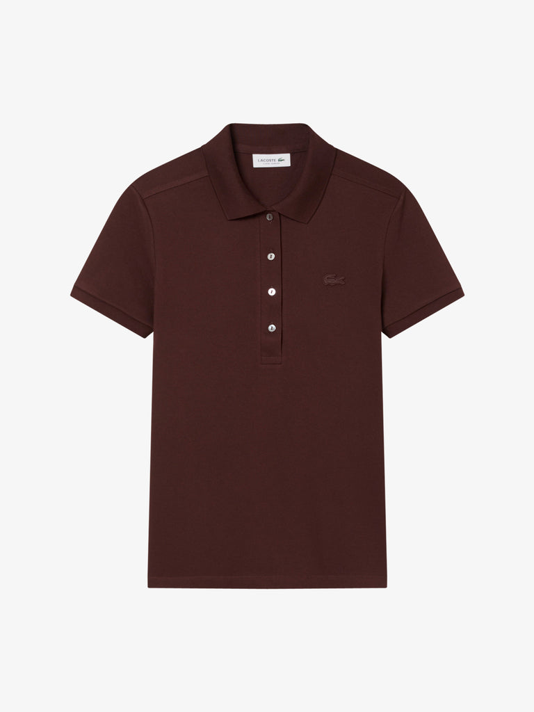 LACOSTE polo in piqué di cotone stretch donna marrone cotone