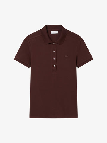 LACOSTE polo in piqué di cotone stretch donna marrone cotone