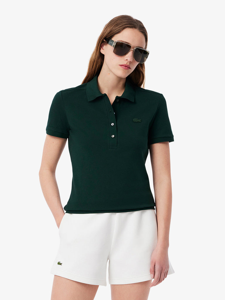 LACOSTE polo in piqué di cotone stretch donna verde cotone