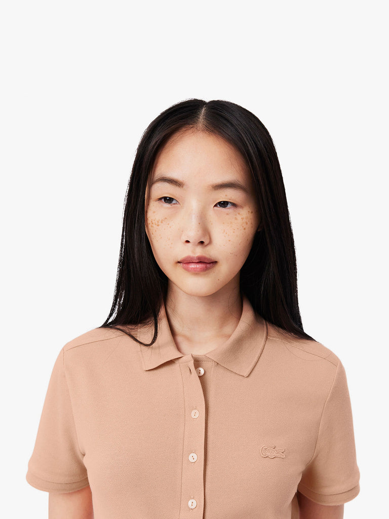 LACOSTE Polo in piqué stretch donna beige cotone