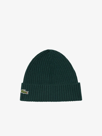 LACOSTE cappello in lana spazzolata a costine lana verde