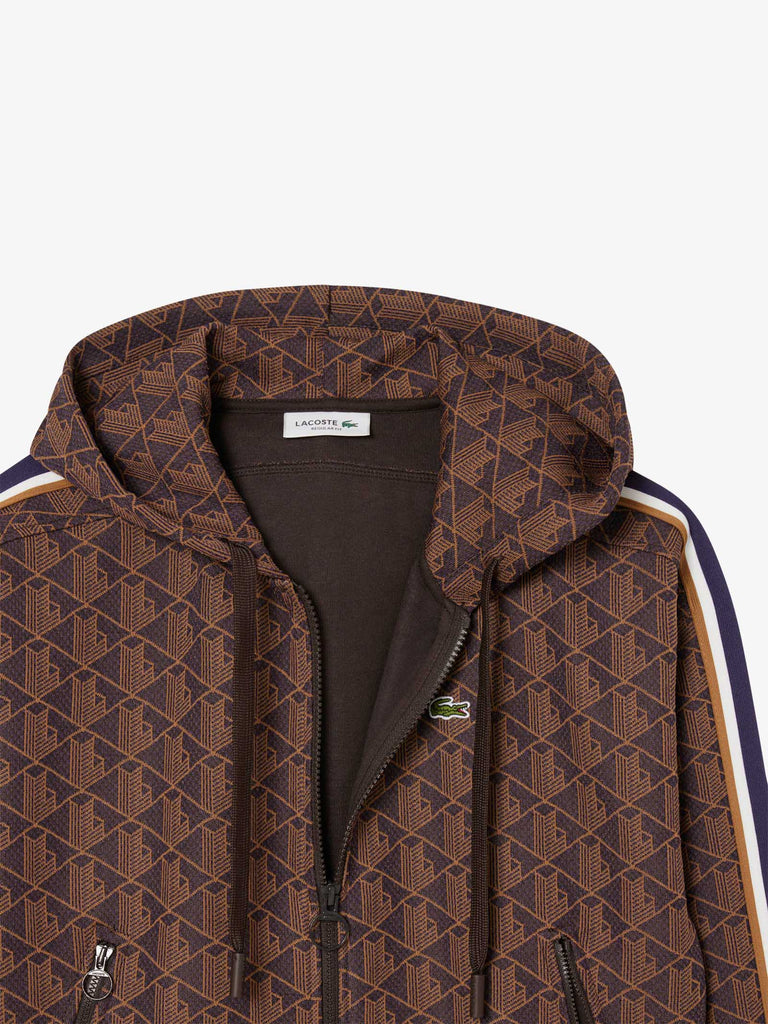 LACOSTE felpa con cappuccio in jacquard con monogramma donna marrone
