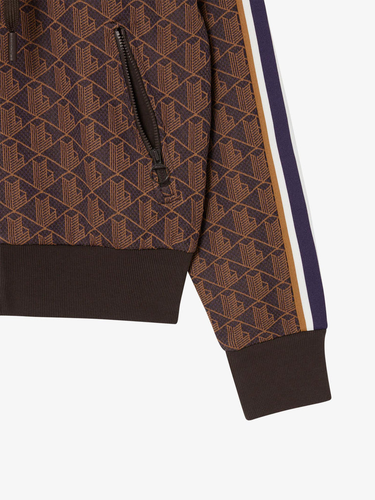 LACOSTE felpa con cappuccio in jacquard con monogramma donna marrone