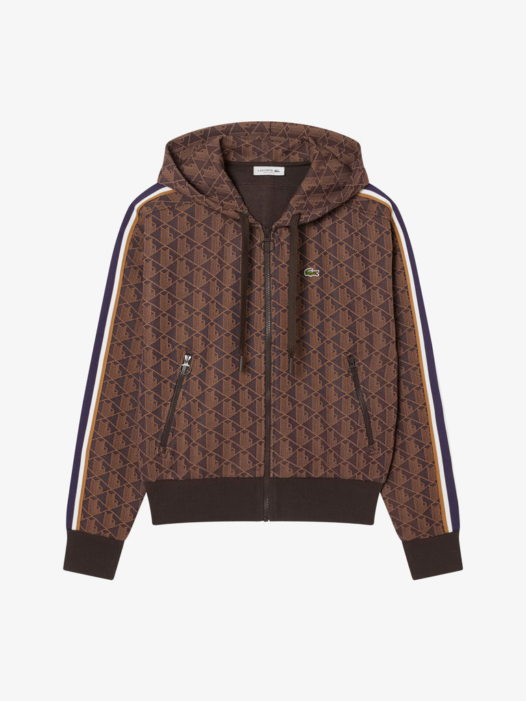 LACOSTE felpa con cappuccio in jacquard con monogramma donna marrone