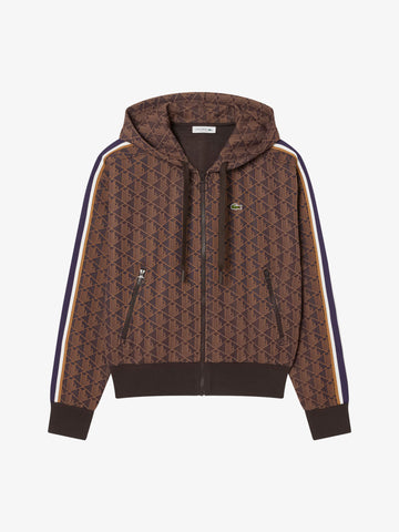 LACOSTE felpa con cappuccio in jacquard con monogramma donna marrone
