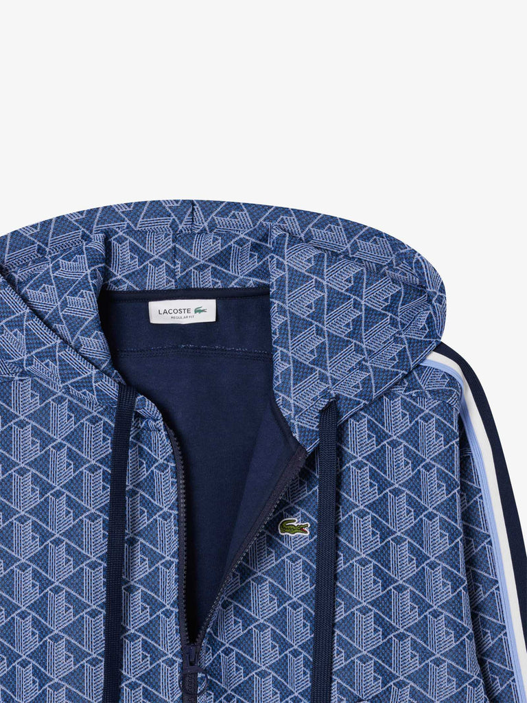 LACOSTE felpa con cappuccio in jacquard con monogramma donna blu