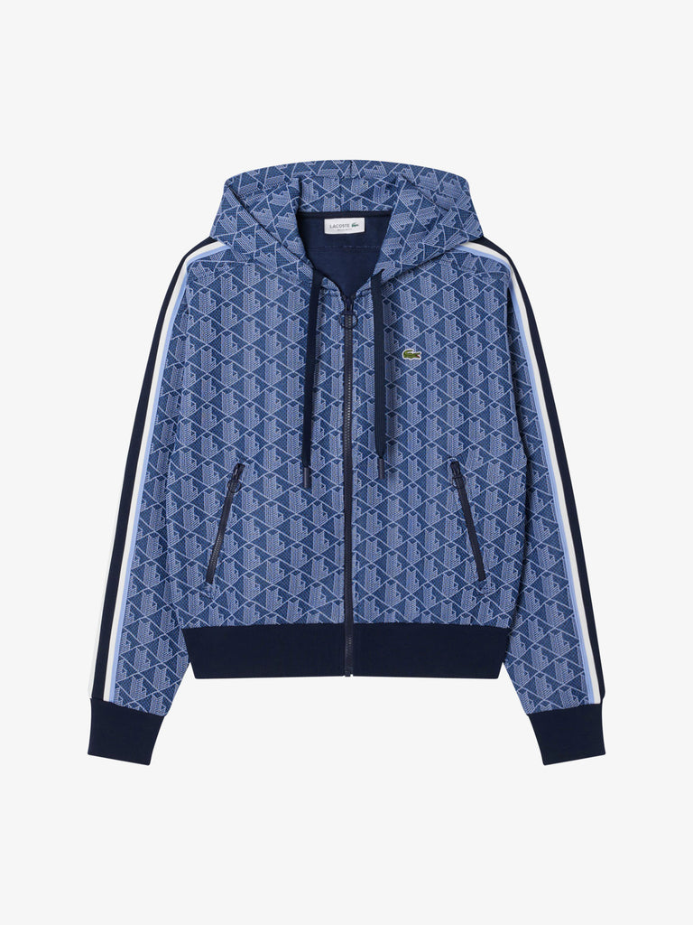LACOSTE felpa con cappuccio in jacquard con monogramma donna blu