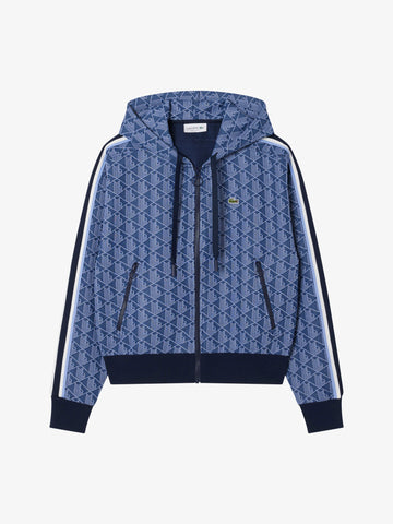 LACOSTE felpa con cappuccio in jacquard con monogramma donna blu
