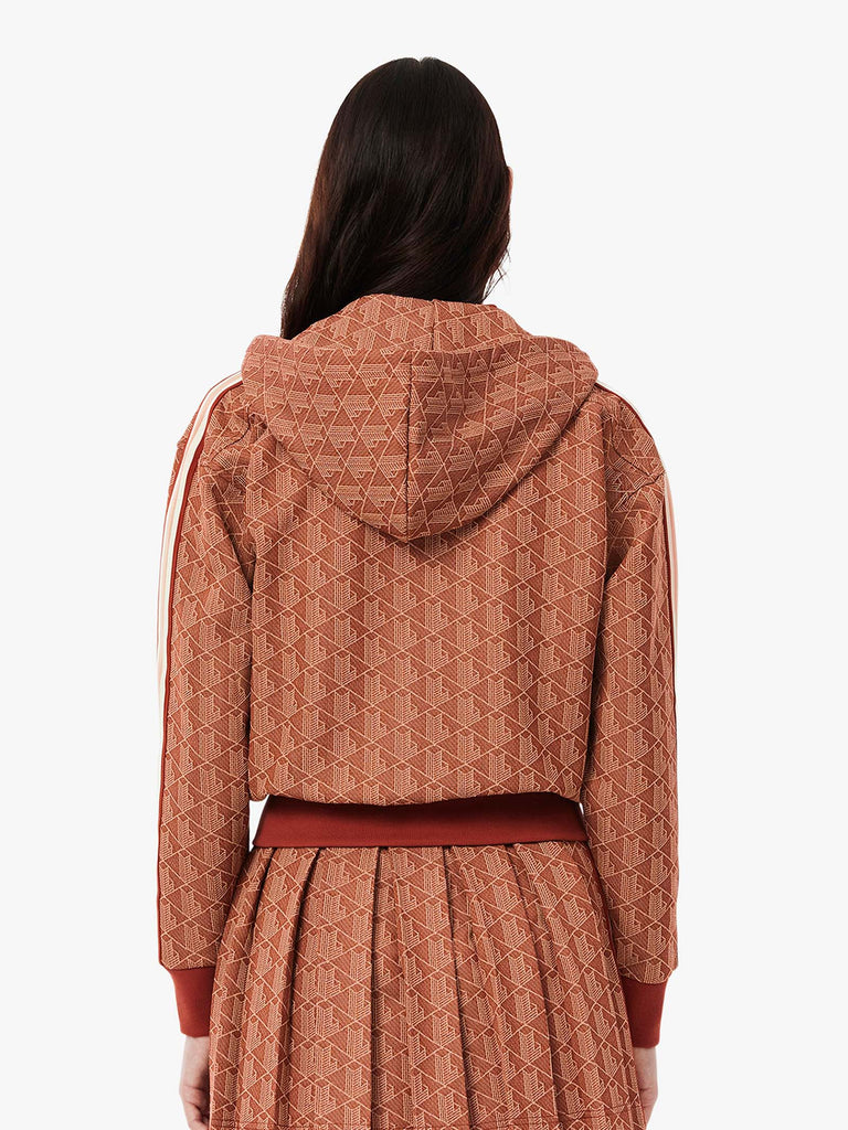 LACOSTE Felpa con cappuccio in jacquard con monogramma donna marrone