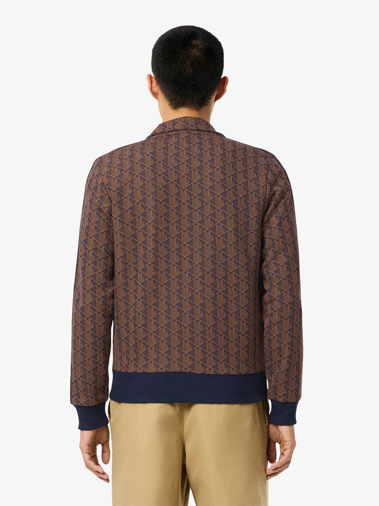 LACOSTE felpa girocollo in jacquard con zip paris uomo marrone
