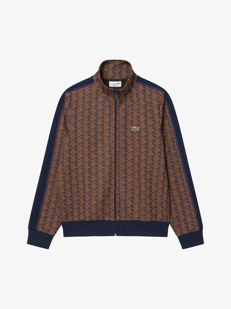 LACOSTE felpa girocollo in jacquard con zip paris uomo marrone