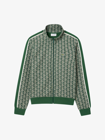 LACOSTE felpa girocollo in jacquard con zip paris uomo verde