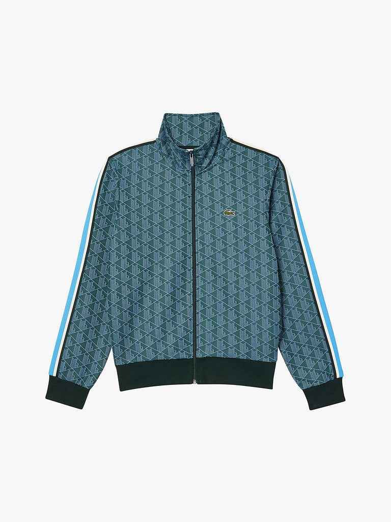 LACOSTE Felpa girocollo con zip e monogramma jacquard SH1368 uomo verde