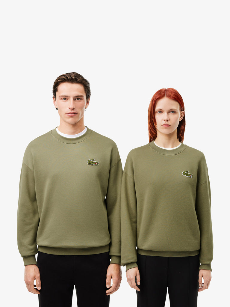 LACOSTE Felpa girocollo con logo SH2741 uomo cotone verde