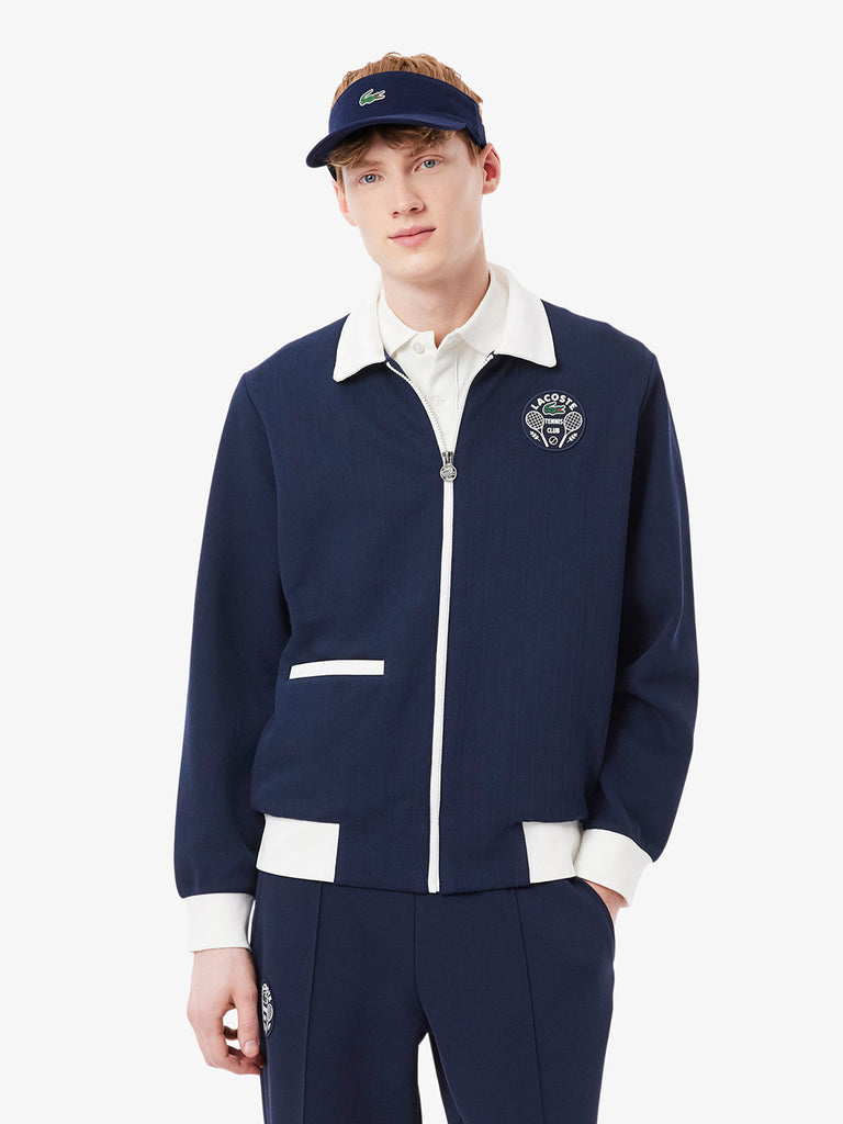 LACOSTE felpa girocollo da tennis heritage ultra dry con badge accent blu