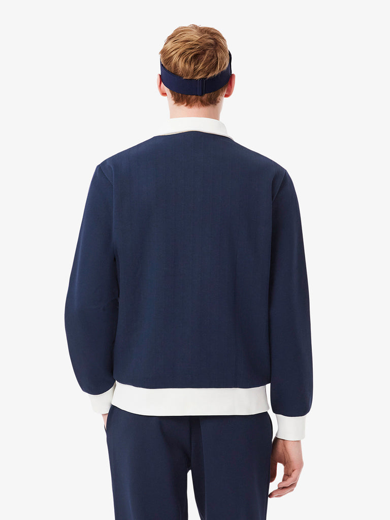 LACOSTE felpa girocollo da tennis heritage ultra dry con badge accent blu