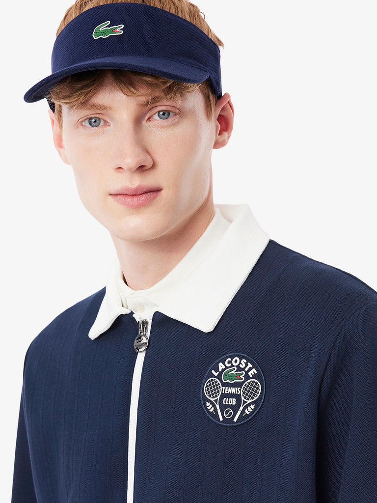 LACOSTE felpa girocollo da tennis heritage ultra dry con badge accent blu