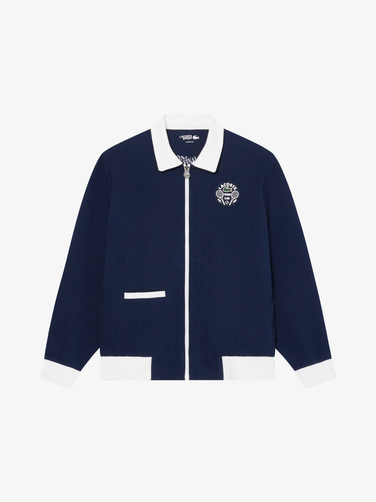 LACOSTE felpa girocollo da tennis heritage ultra dry con badge accent blu