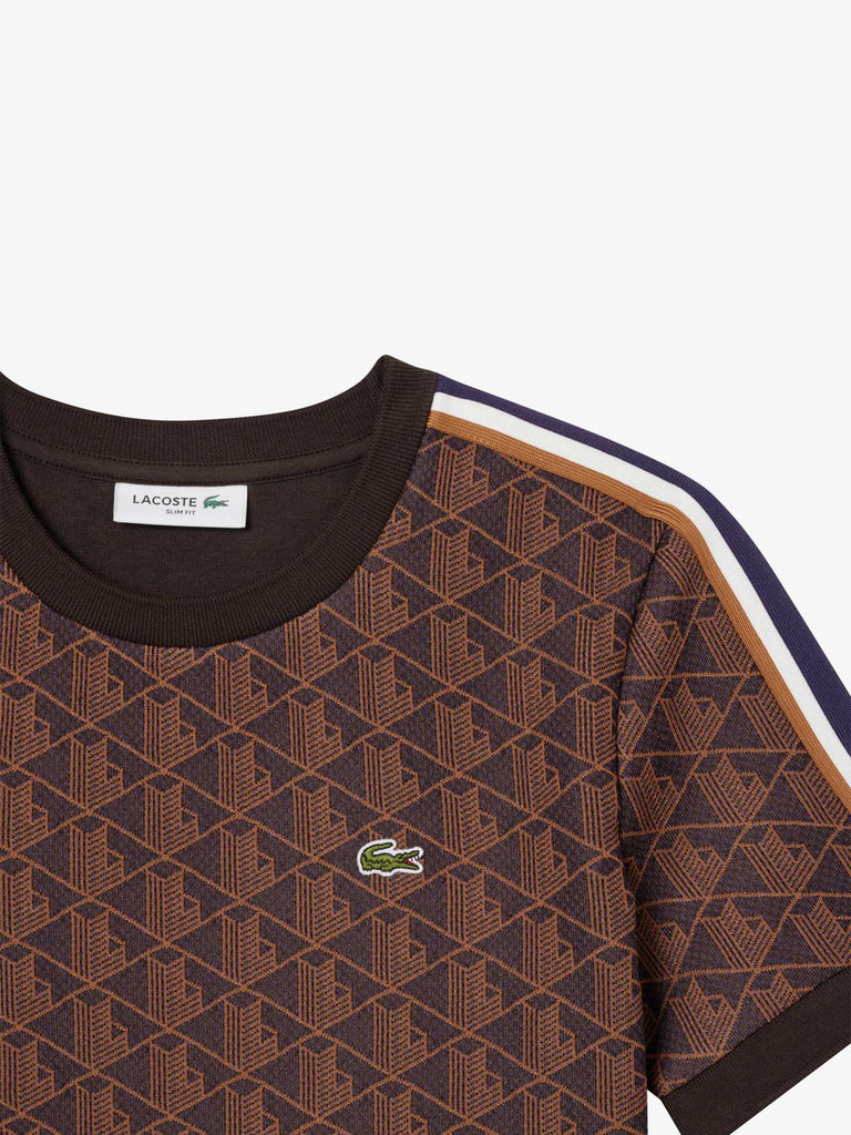 LACOSTE t-shirt jacquard con monogramma donna marrone