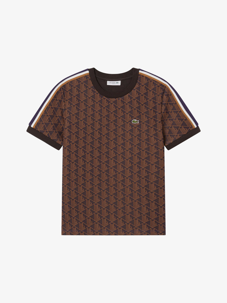 LACOSTE t-shirt jacquard con monogramma donna marrone