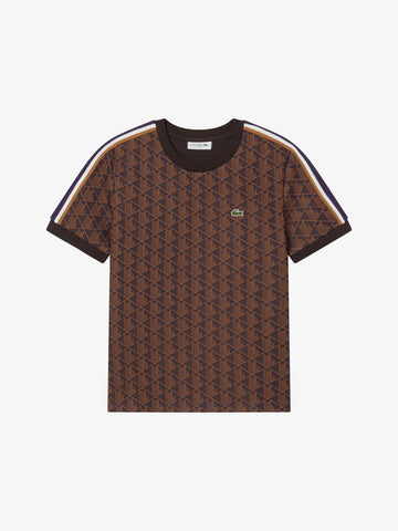 LACOSTE t-shirt jacquard con monogramma donna marrone