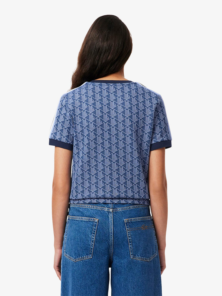 LACOSTE t-shirt jacquard con monogramma donna blu