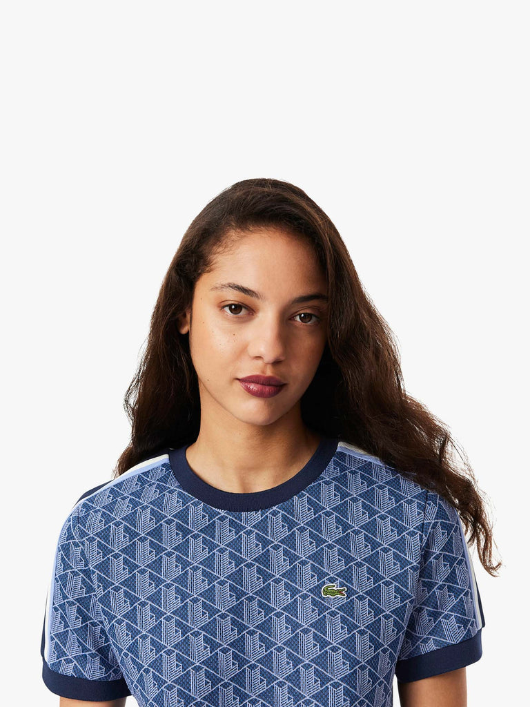LACOSTE t-shirt jacquard con monogramma donna blu