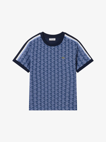 LACOSTE t-shirt jacquard con monogramma donna blu