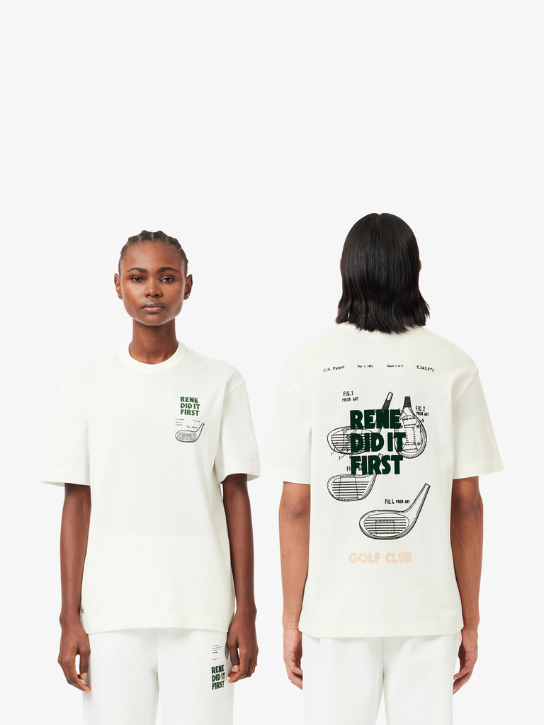 LACOSTE T-shirt in piquè con brevetti sul retro TH0135 cotone bianco