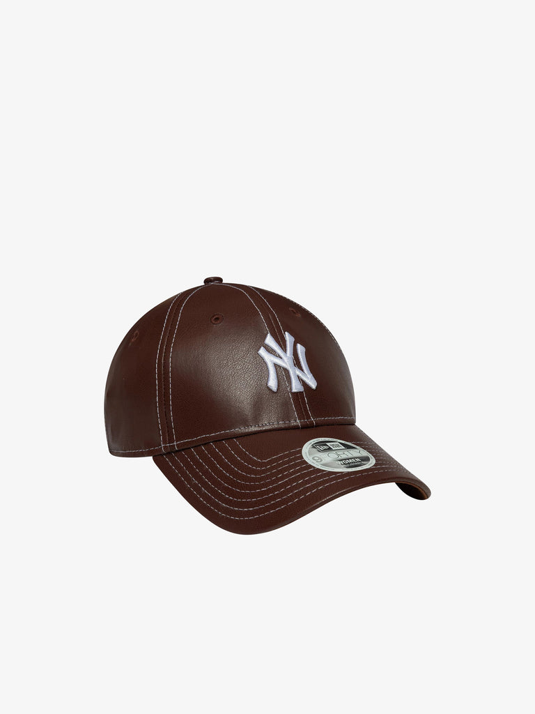 NEW ERA cappello donna 9forty new york yankees mlb topstitch ecopelle marrone
