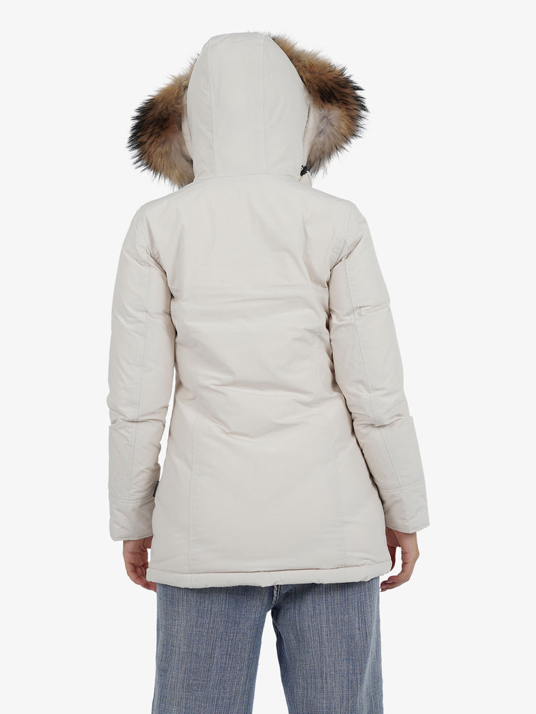 WOOLRICH Parka Luxury Arctic Raccoon donna panna in Urban Touch con pelliccia removibile