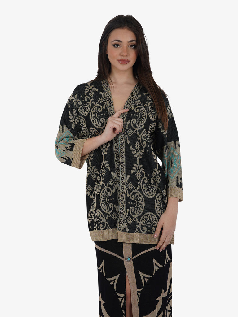 AKEP Kimono in maglia jacquard lurex MGKD05091 donna viscosa nero
