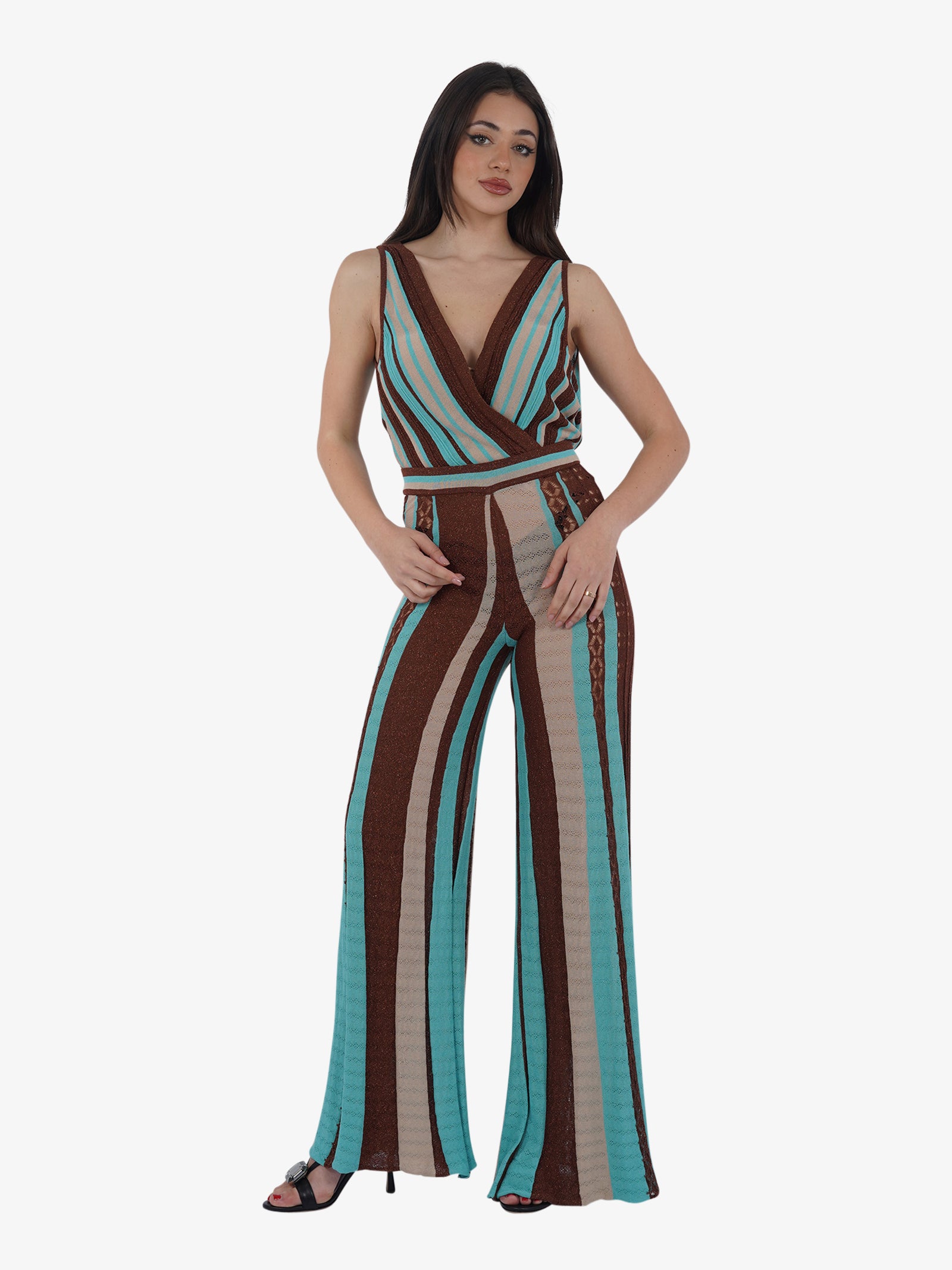 AKEP Jumpsuit in maglia in punto pizzo lurex VSKD05056 donna viscosa marrone