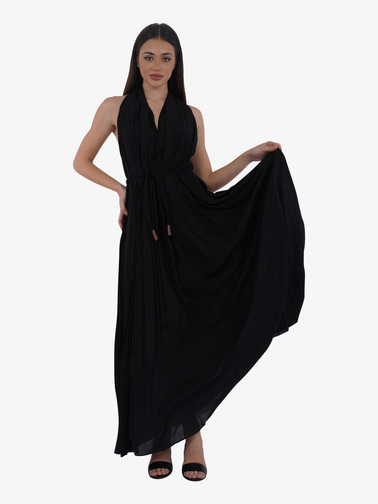 ワンピース ALYSI Woman Dress Black 254301A4048 NE ALYSI Black women's pleated long dress | Faraone.