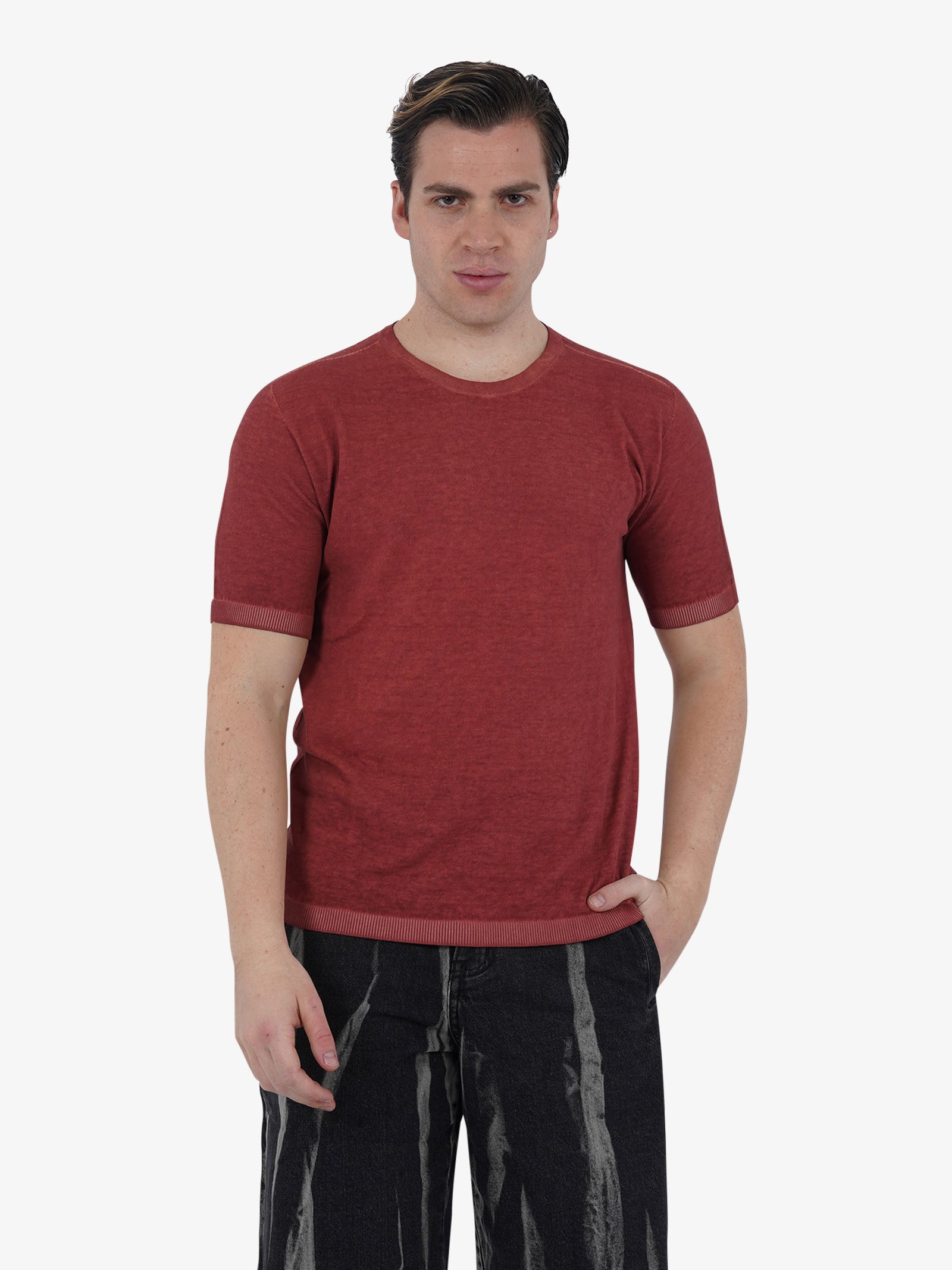 AROVESCIO T-shirt F15 NATURA uomo cotone bordeaux