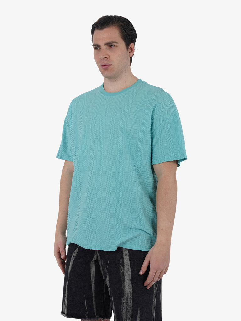 C93 T-shirt effetto onda 6067C483 uomo cotone azzurro