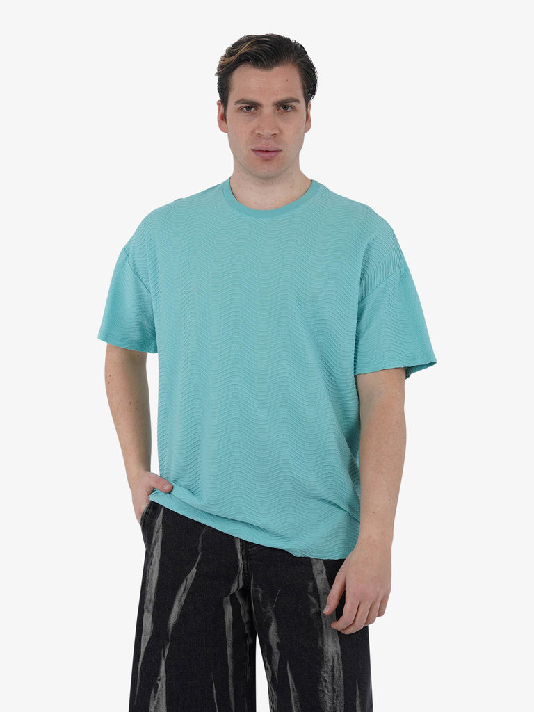 C93 T-shirt effetto onda 6067C483 uomo cotone azzurro