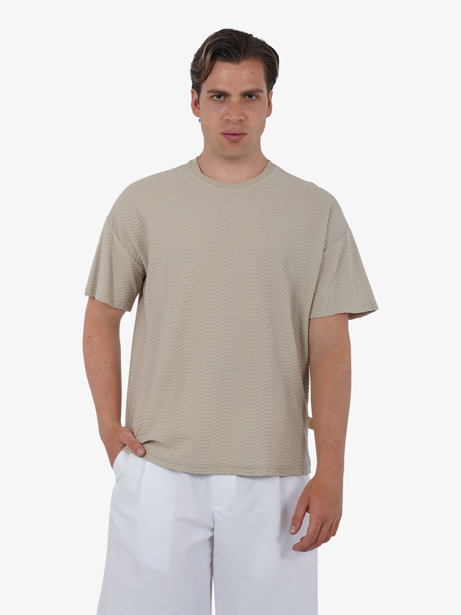 C93 T-shirt effetto onda 6067C483 uomo cotone beige