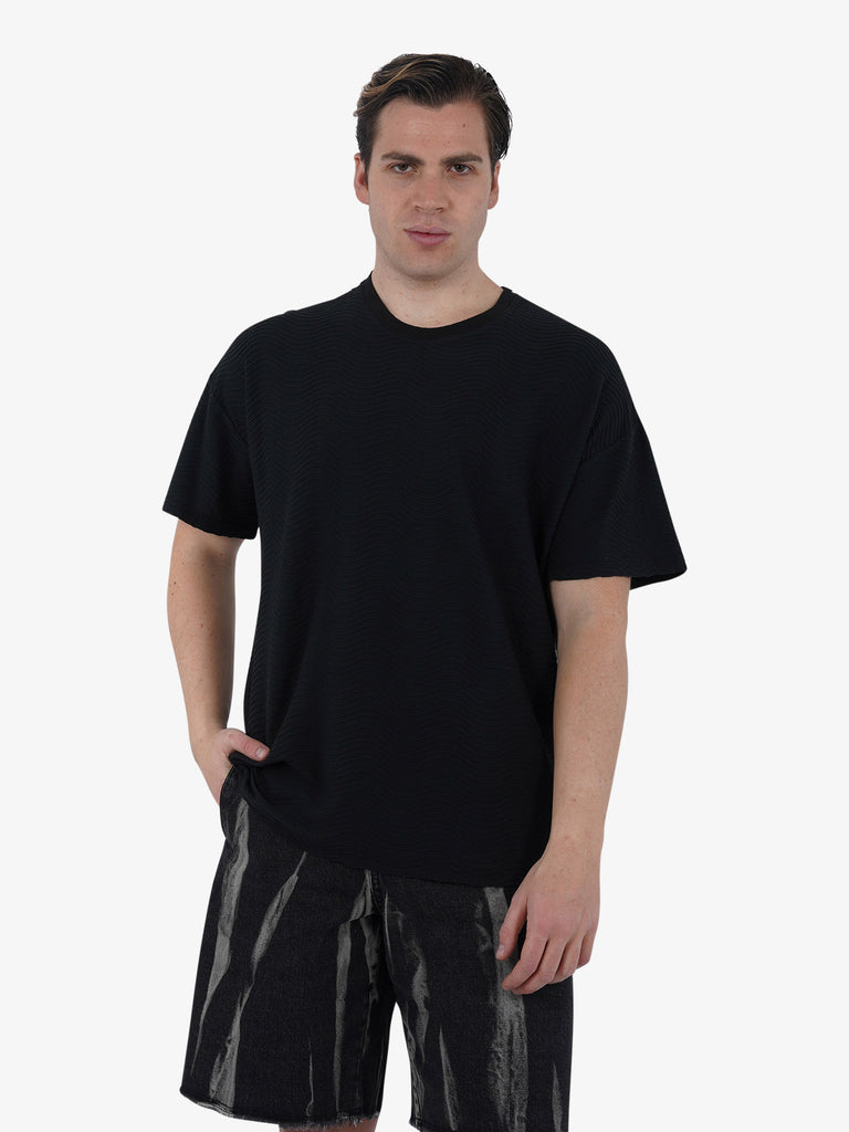 C93 T-shirt effetto onda 6067C483 uomo cotone nero