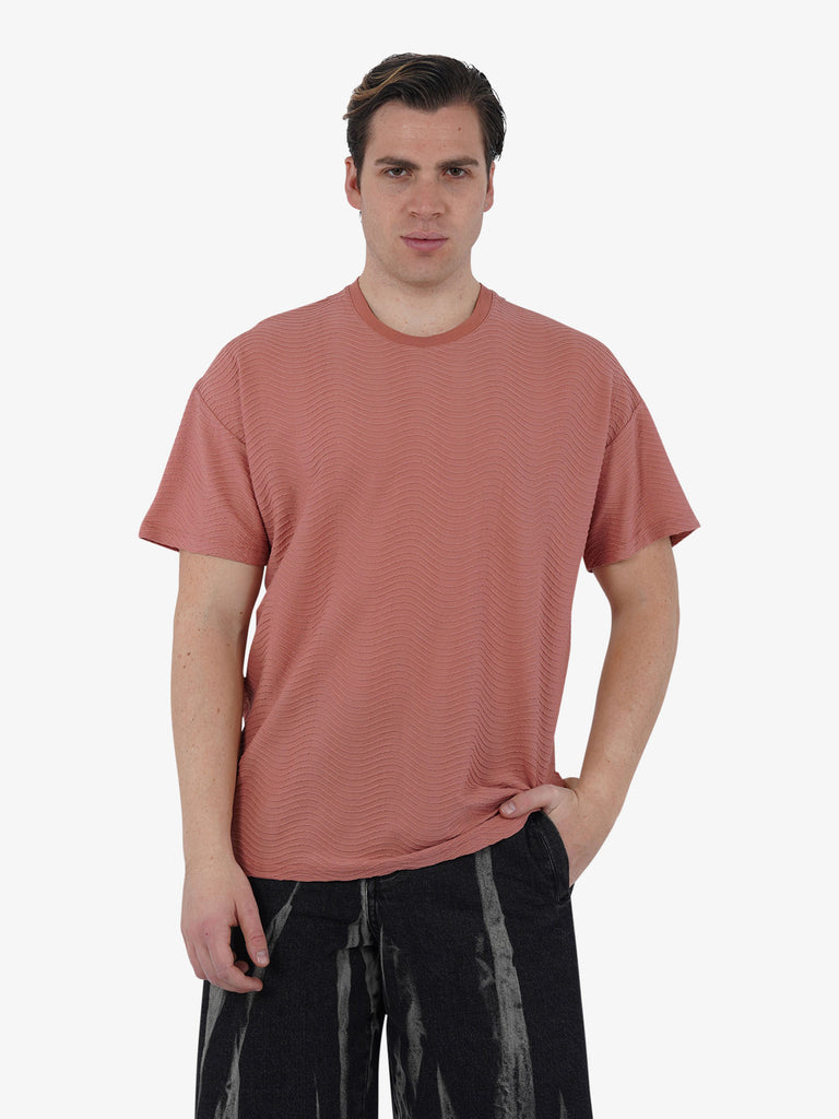 C93 T-shirt effetto onda 6067C483 uomo cotone rosso