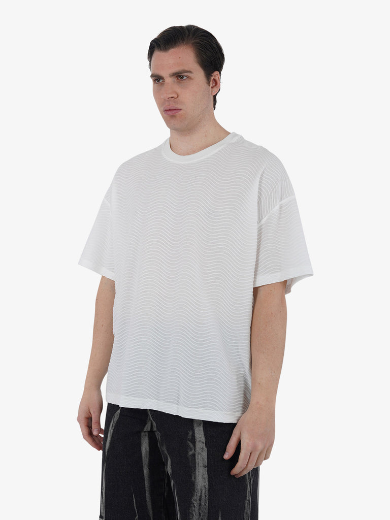 C93 T-shirt effetto onda 6067C483 uomo cotone bianco