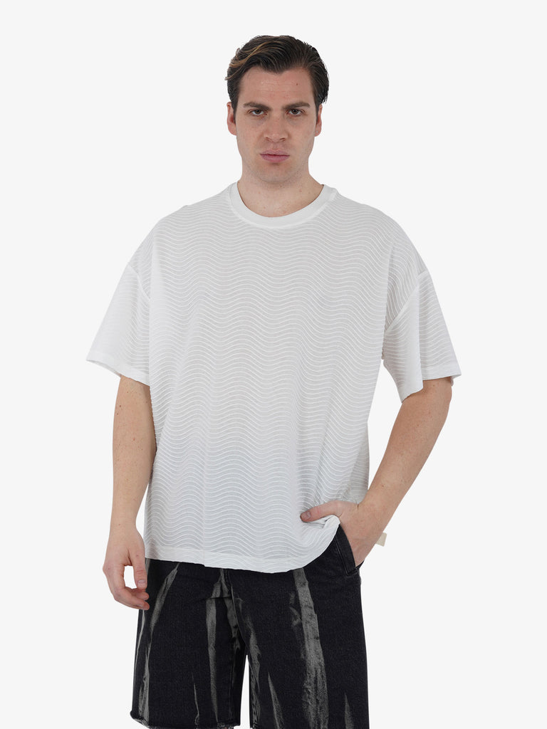 C93 T-shirt effetto onda 6067C483 uomo cotone bianco