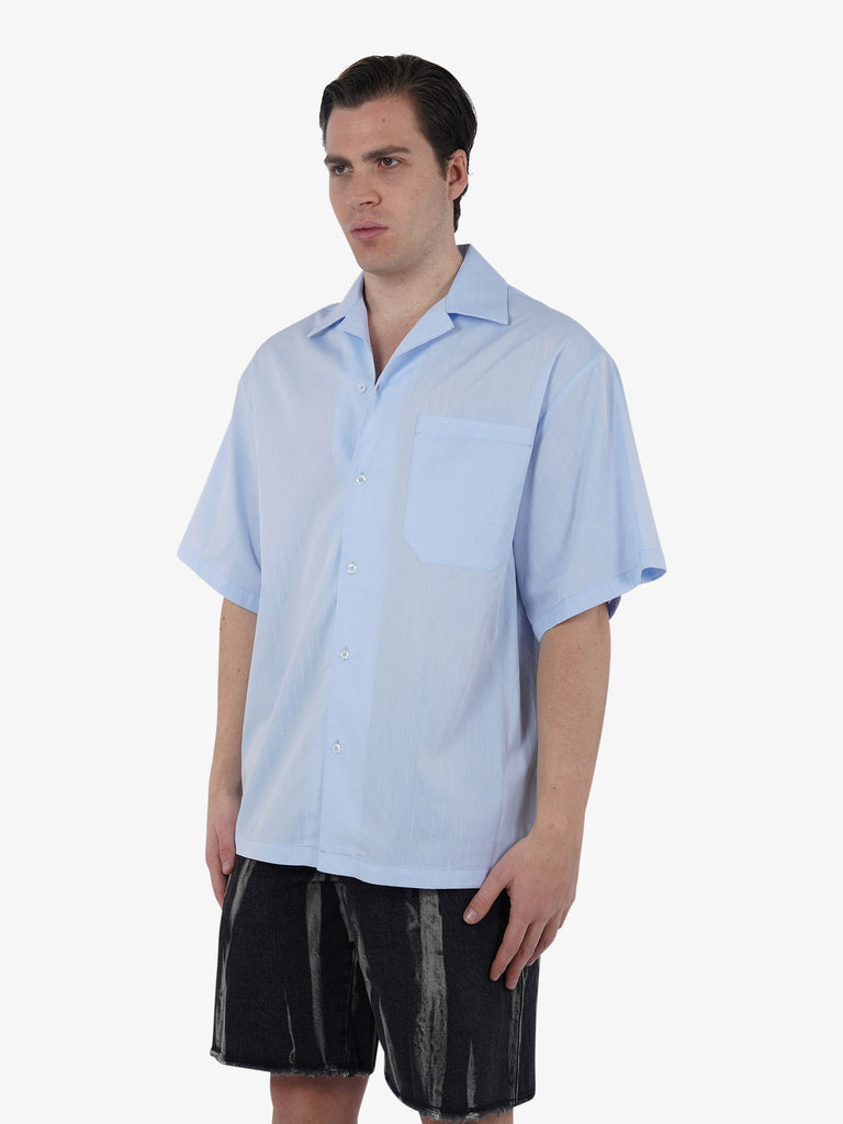 C93 Camicia a righe con impunture lurex uomo cotone blu