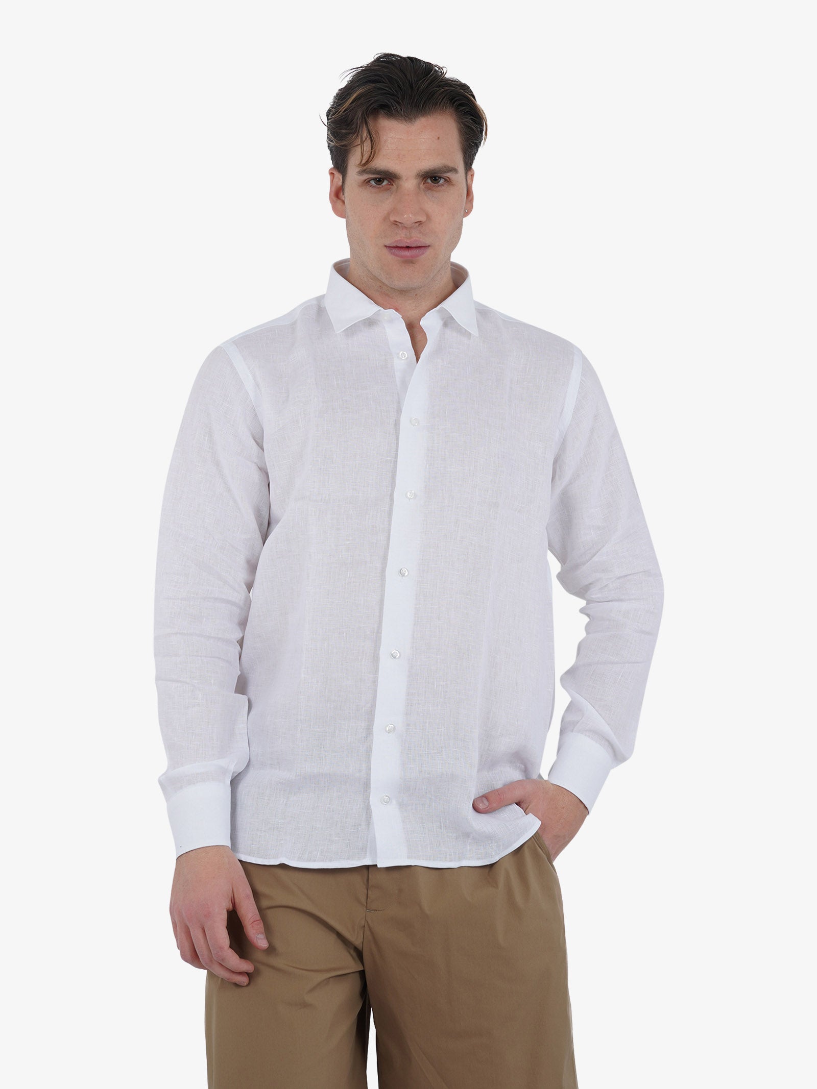 CAPRI VICE Camicia classica monocolore CPVS24CM01 uomo lino bianco