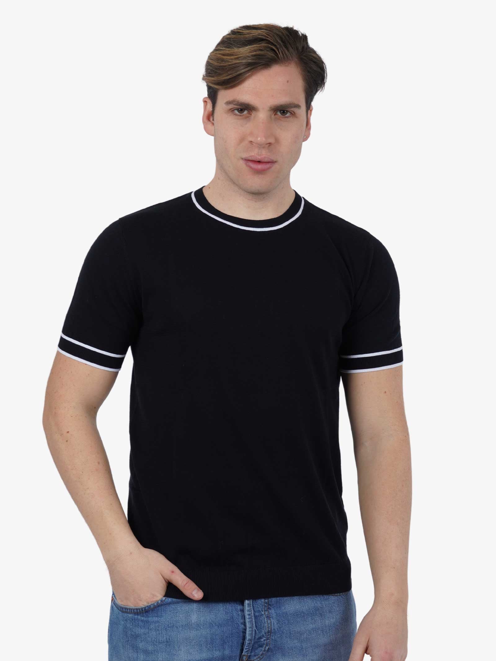 DIKTAT Maglia G/C Righe collo MM DK67042 uomo cotone nero