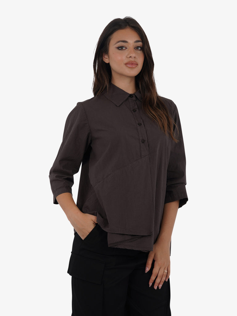 HAVE ONE Camicia asimmetrica CON-L239 donna cotone marrone